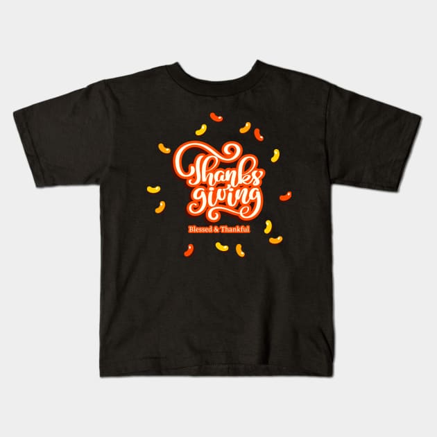 Happy Thanksgiving Blessed and Thankful Kids T-Shirt by TayaDesign